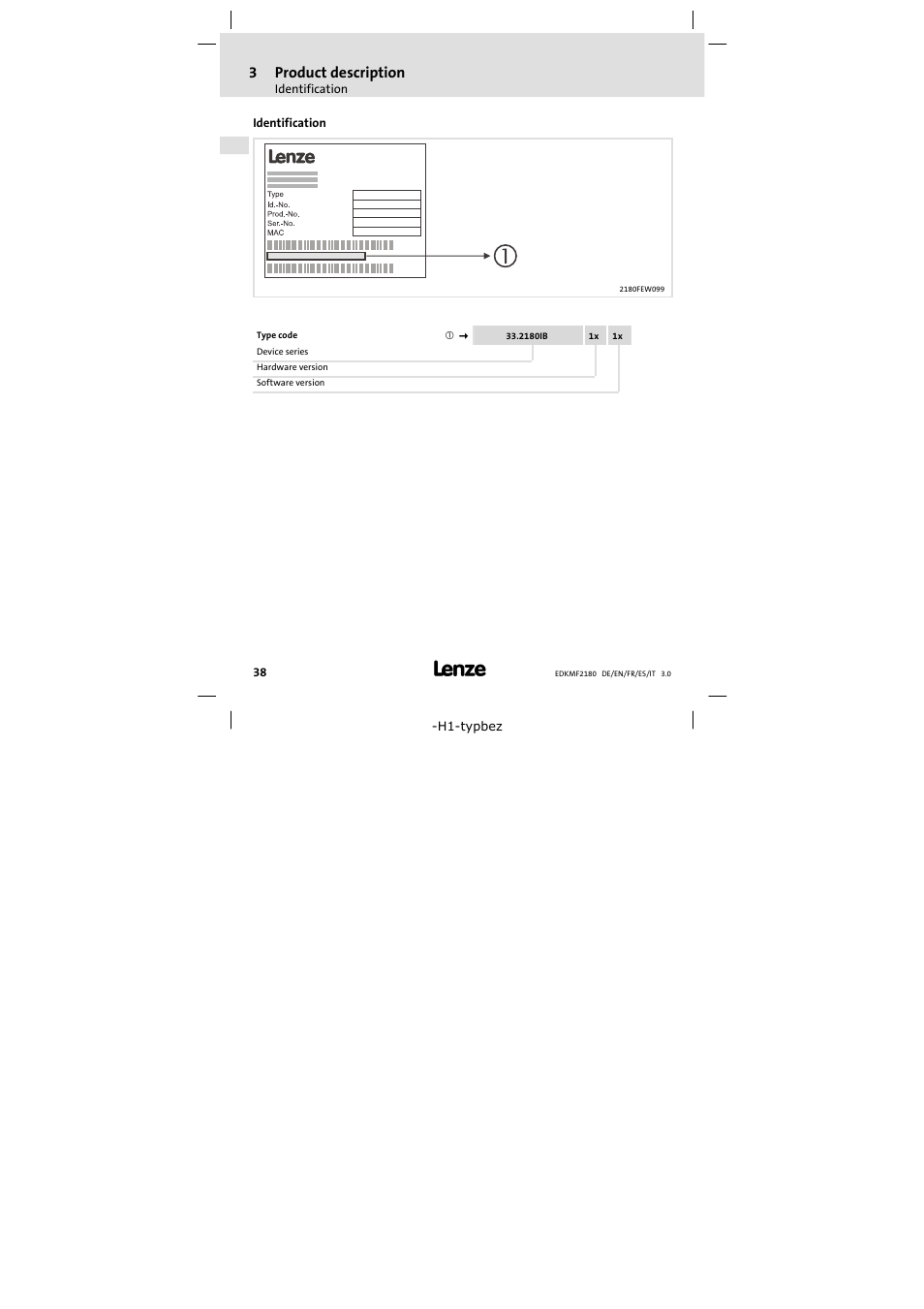 Identification, 3product description | Lenze EMF2180IB EthernetCAN User Manual | Page 38 / 134