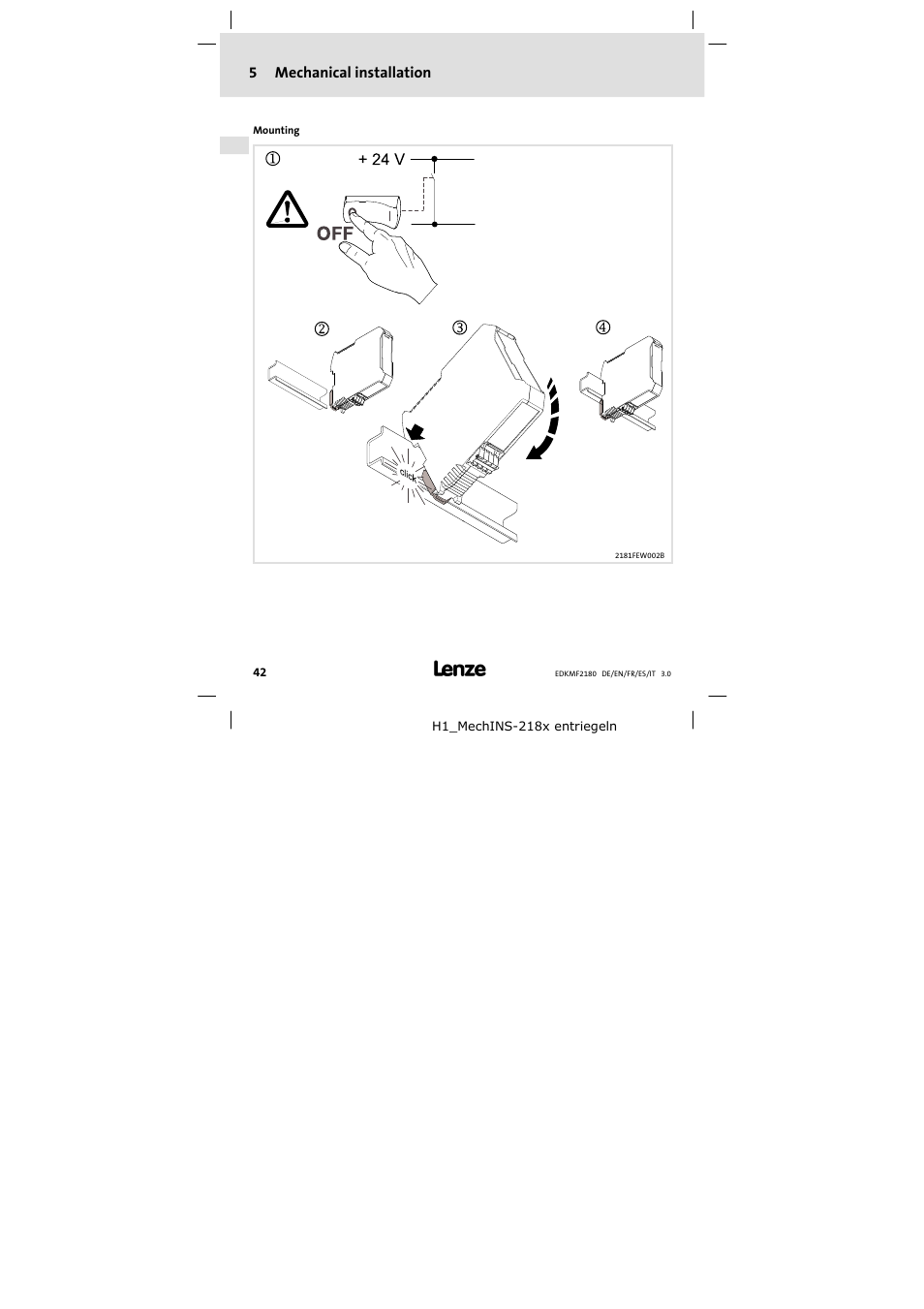5 mechanical installation, Mechanical installation, 5mechanical installation | Lenze EMF2180IB EthernetCAN User Manual | Page 42 / 134