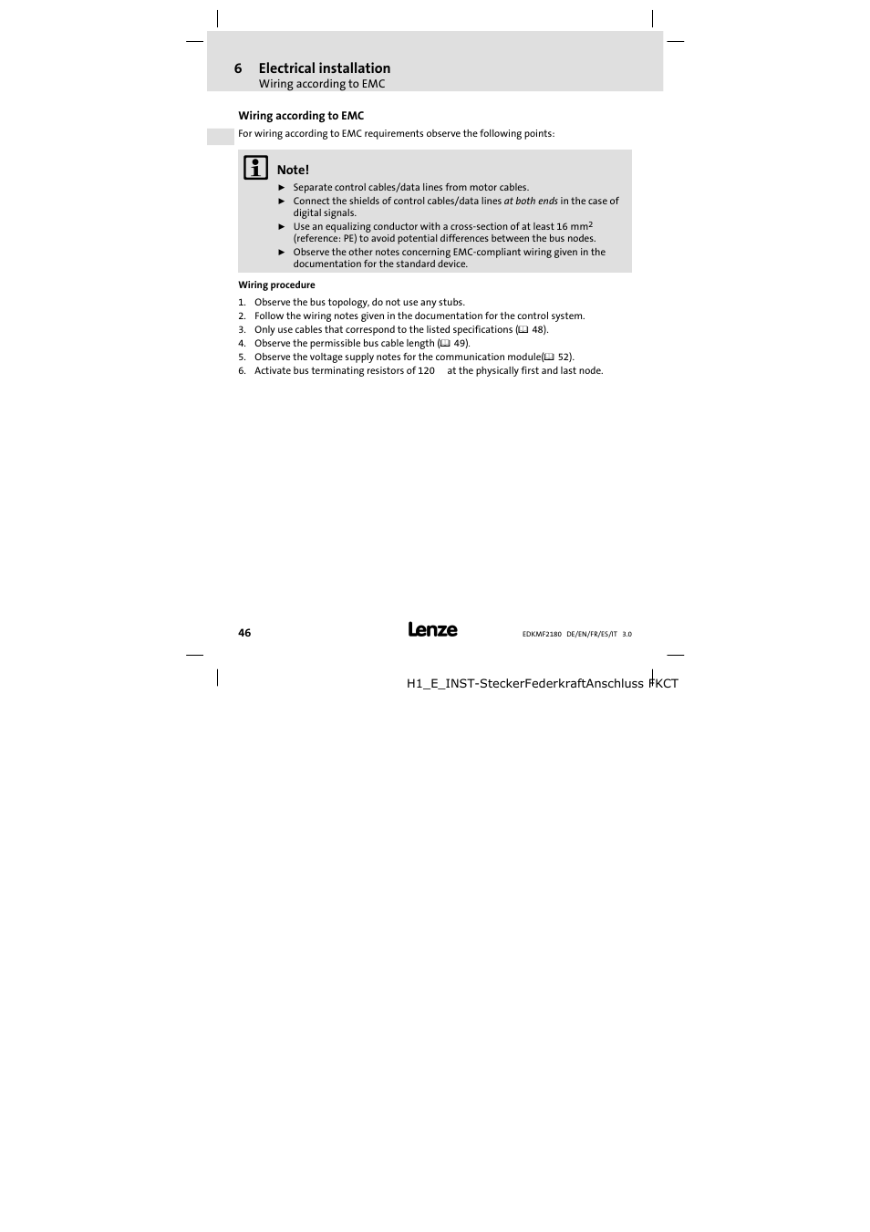 Wiring according to emc | Lenze EMF2180IB EthernetCAN User Manual | Page 46 / 134