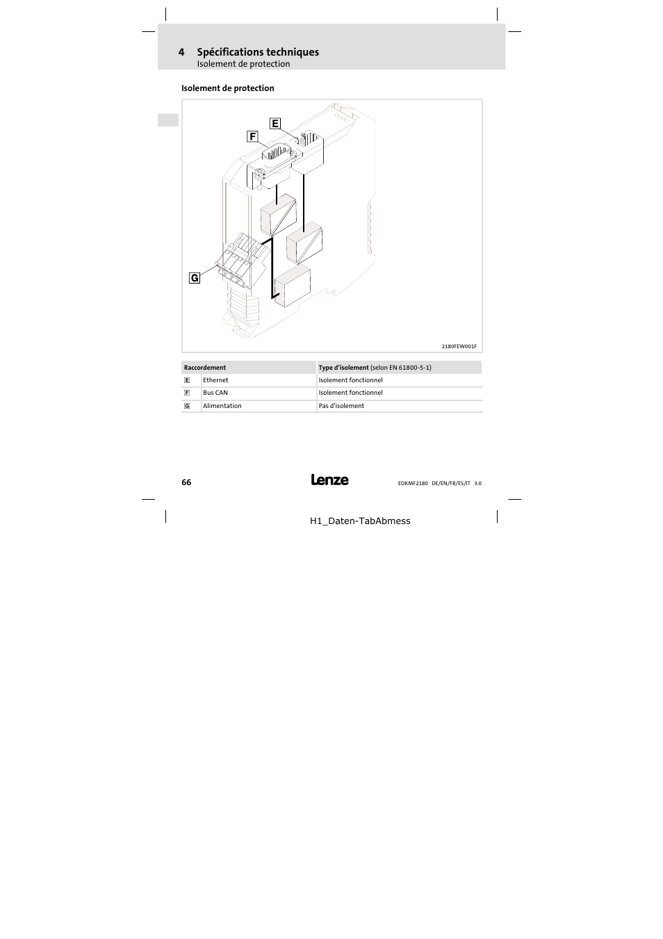 Isolement de protection, 4spécifications techniques | Lenze EMF2180IB EthernetCAN User Manual | Page 66 / 134