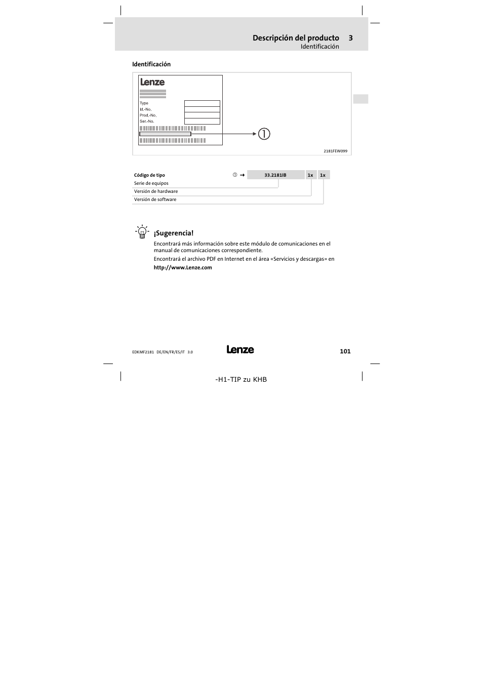 Identificación | Lenze EMF2181IB User Manual | Page 101 / 154
