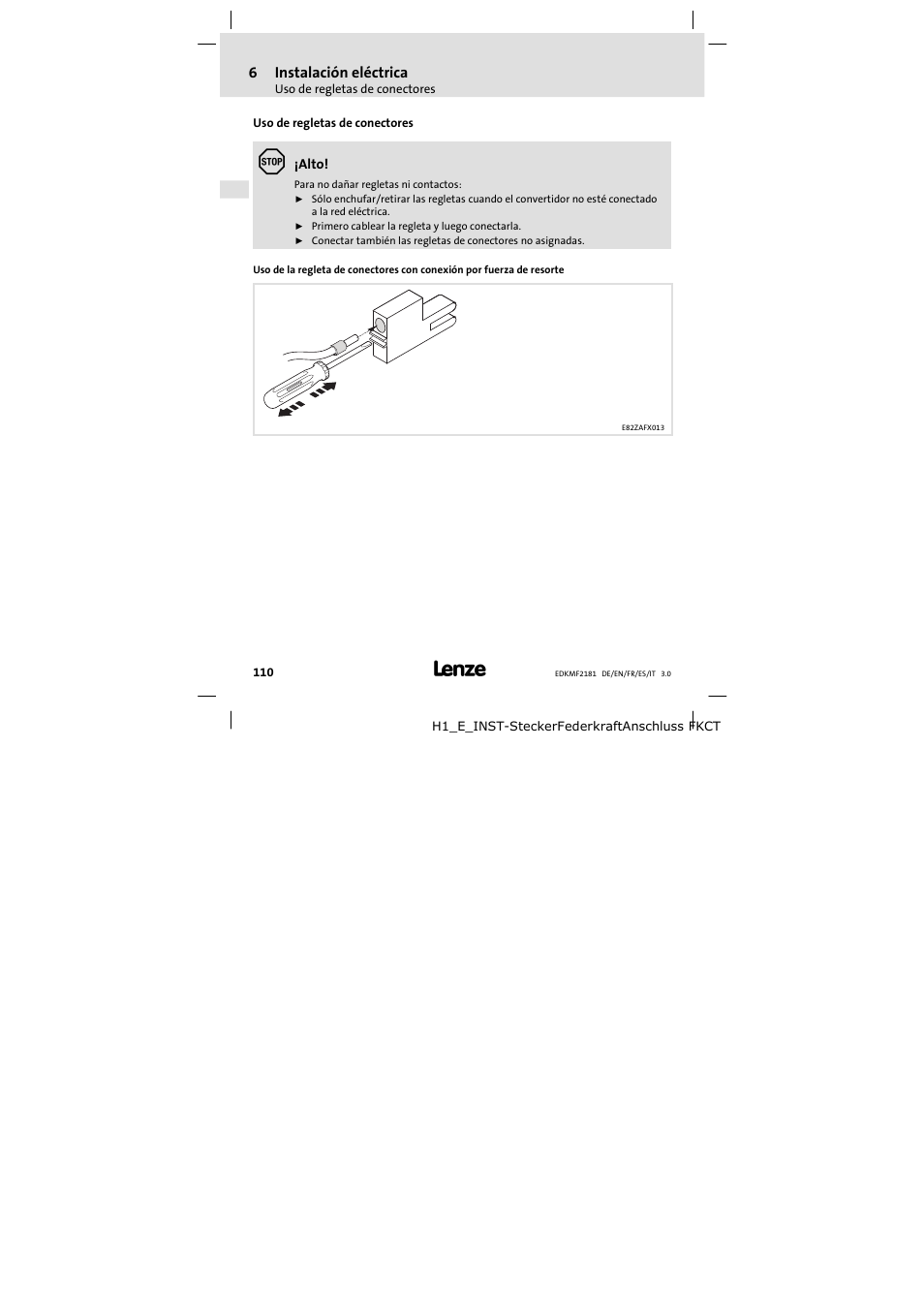 Uso de regletas de conectores | Lenze EMF2181IB User Manual | Page 110 / 154