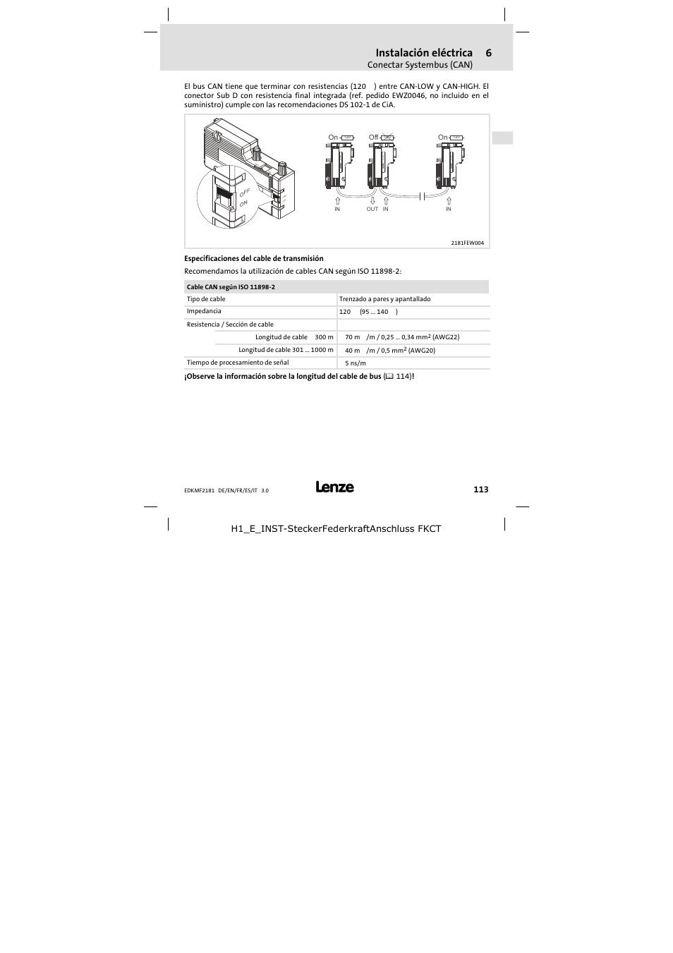 Instalación eléctrica, Ewz0046 | Lenze EMF2181IB User Manual | Page 113 / 154