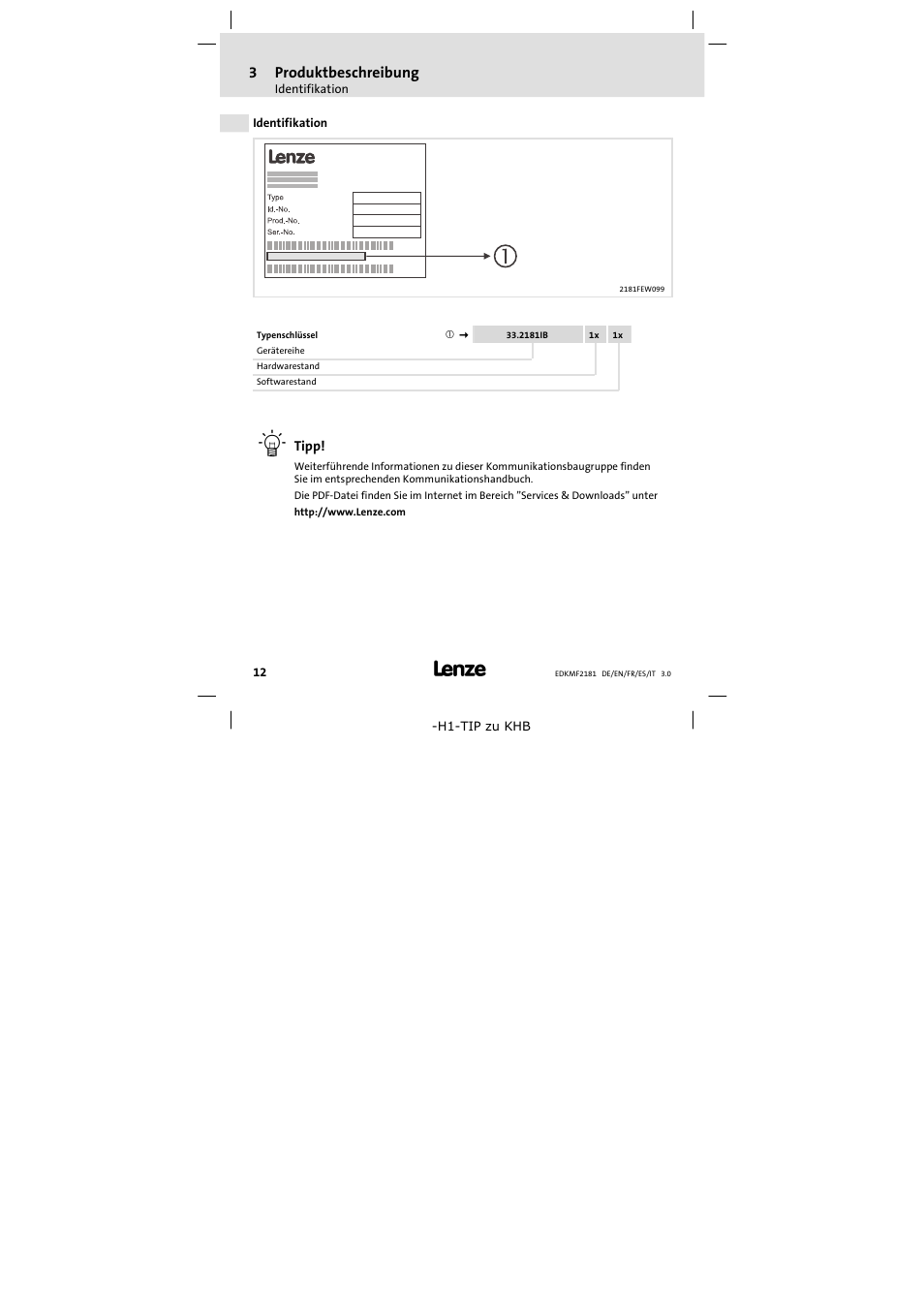 Identifikation | Lenze EMF2181IB User Manual | Page 12 / 154