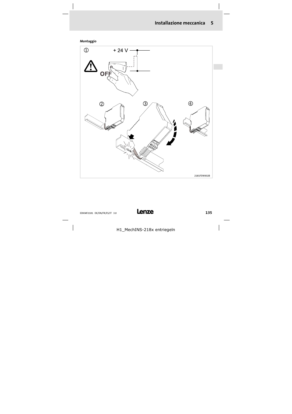 5 installazione meccanica, Installazione meccanica, Installazione meccanica 5 | Lenze EMF2181IB User Manual | Page 135 / 154