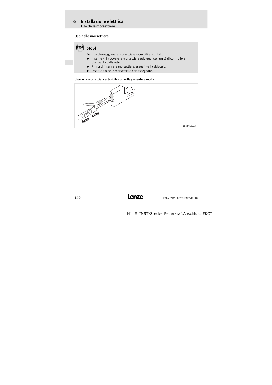Uso delle morsettiere | Lenze EMF2181IB User Manual | Page 140 / 154