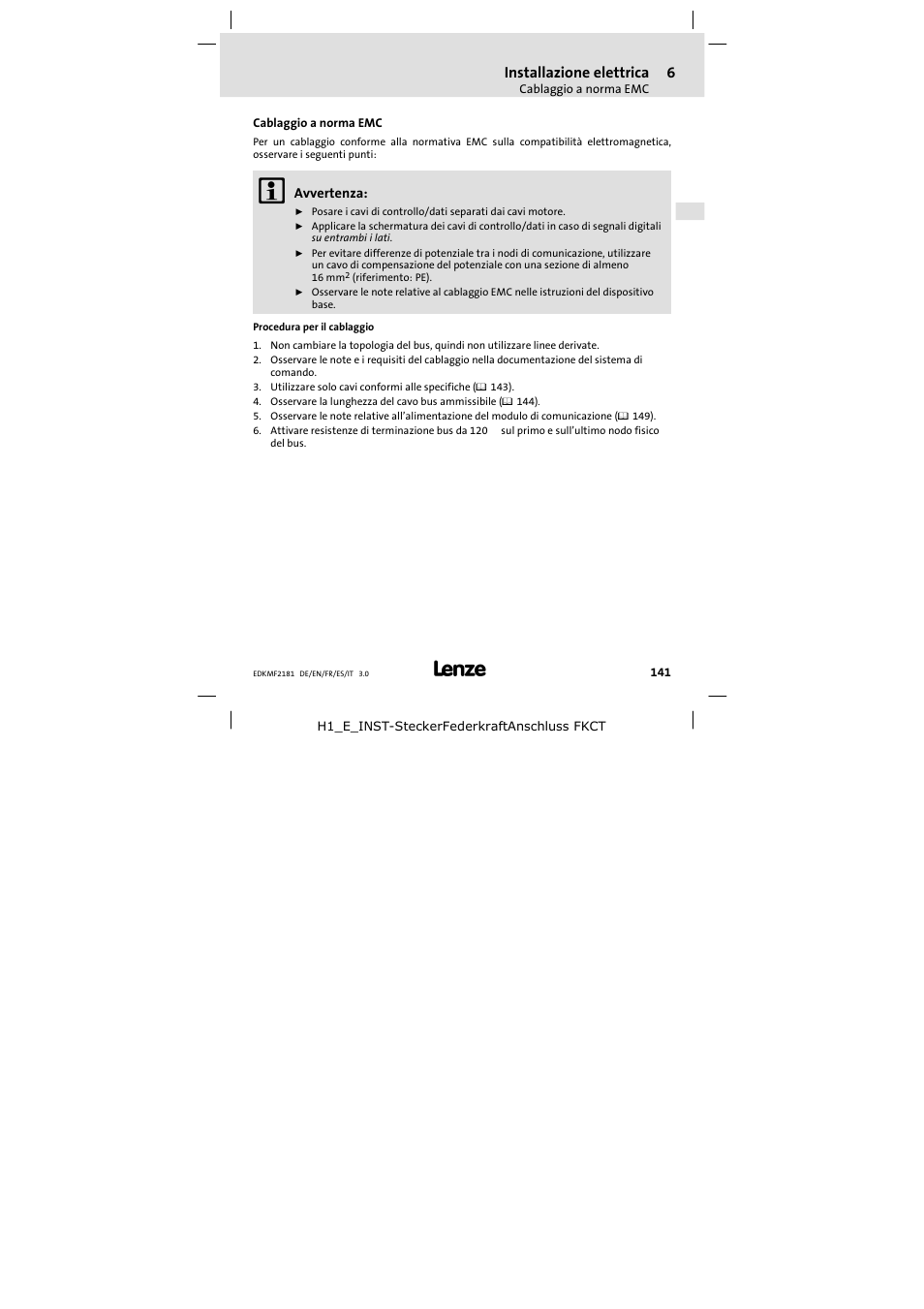 Cablaggio a norma emc | Lenze EMF2181IB User Manual | Page 141 / 154