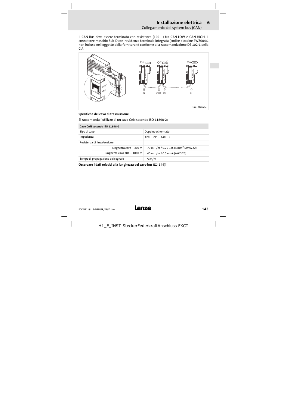 Installazione elettrica, Ewz0046 | Lenze EMF2181IB User Manual | Page 143 / 154