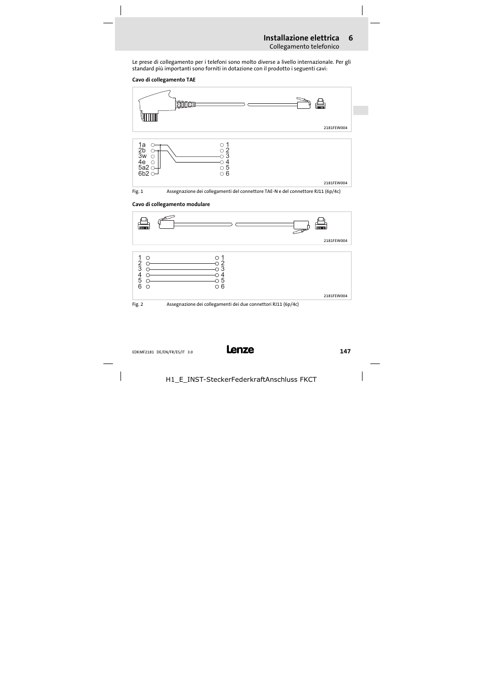 Installazione elettrica | Lenze EMF2181IB User Manual | Page 147 / 154