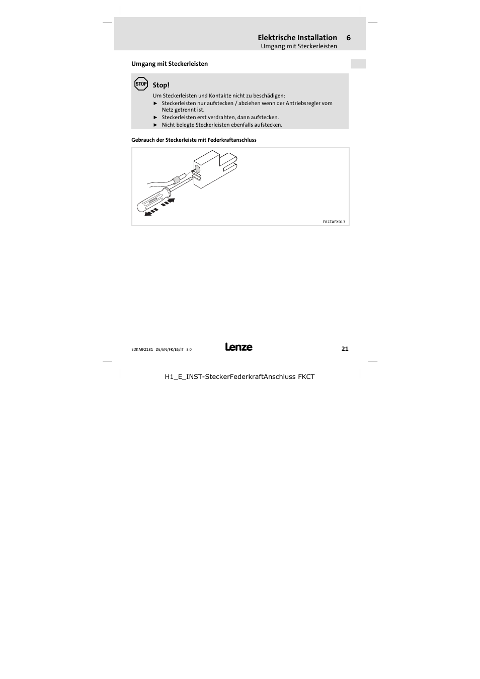 Umgang mit steckerleisten | Lenze EMF2181IB User Manual | Page 21 / 154