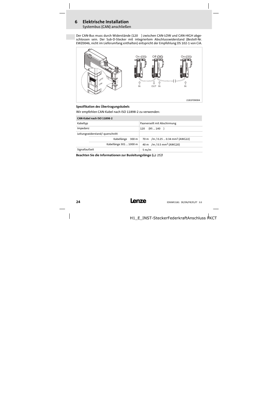 6elektrische installation, Ewz0046 | Lenze EMF2181IB User Manual | Page 24 / 154