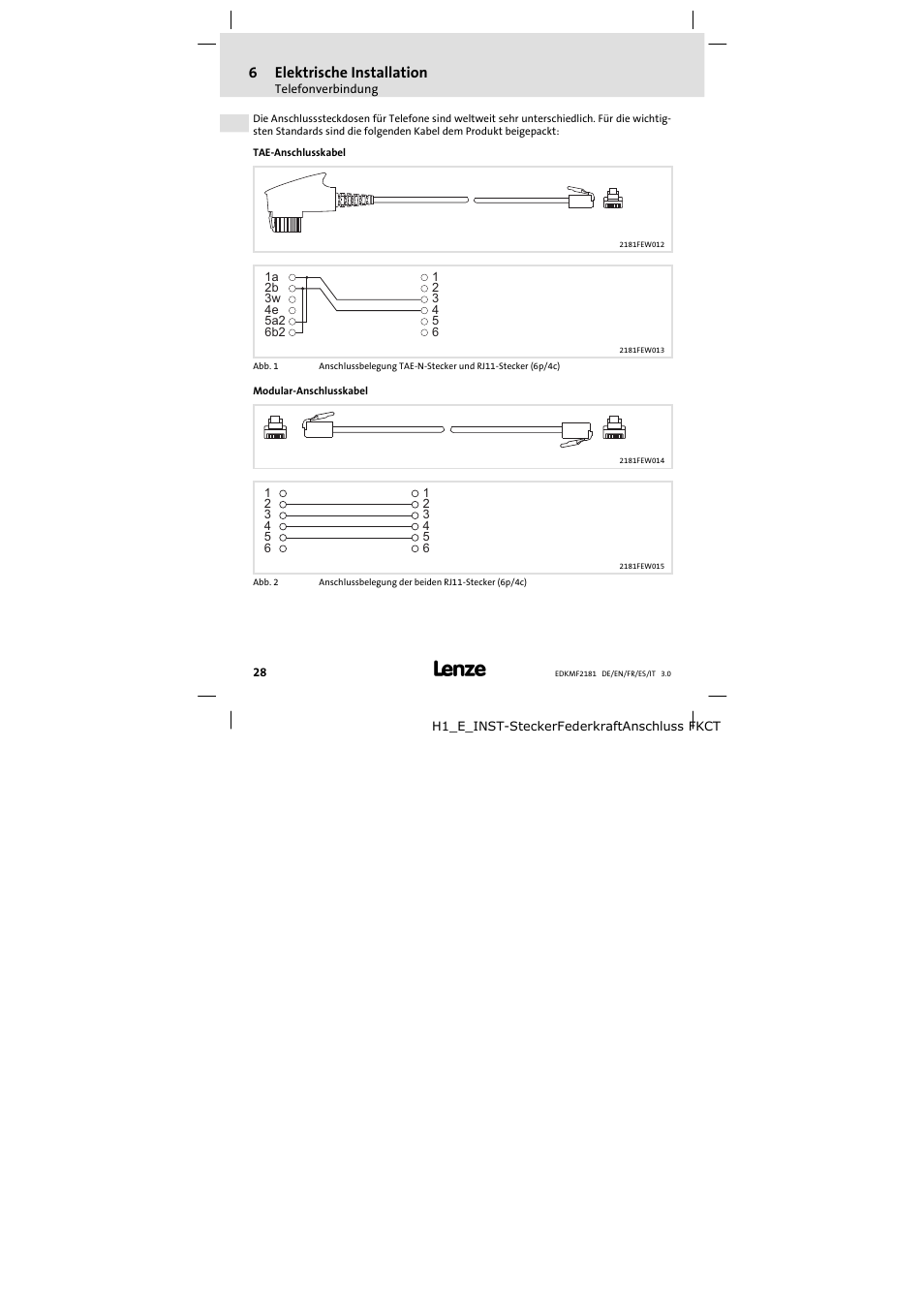 6elektrische installation | Lenze EMF2181IB User Manual | Page 28 / 154