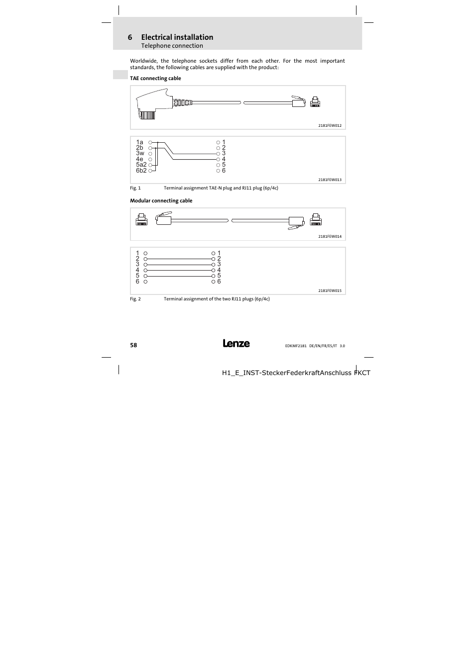 6electrical installation | Lenze EMF2181IB User Manual | Page 58 / 154