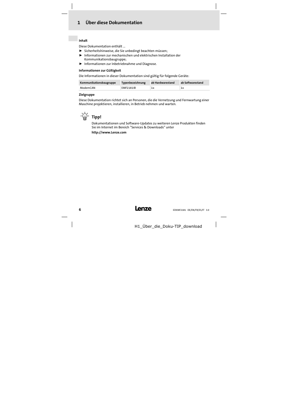 1 über diese dokumentation, Über diese dokumentation, 1über diese dokumentation | Lenze EMF2181IB User Manual | Page 6 / 154