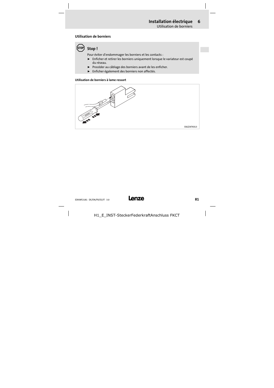 Utilisation de borniers | Lenze EMF2181IB User Manual | Page 81 / 154