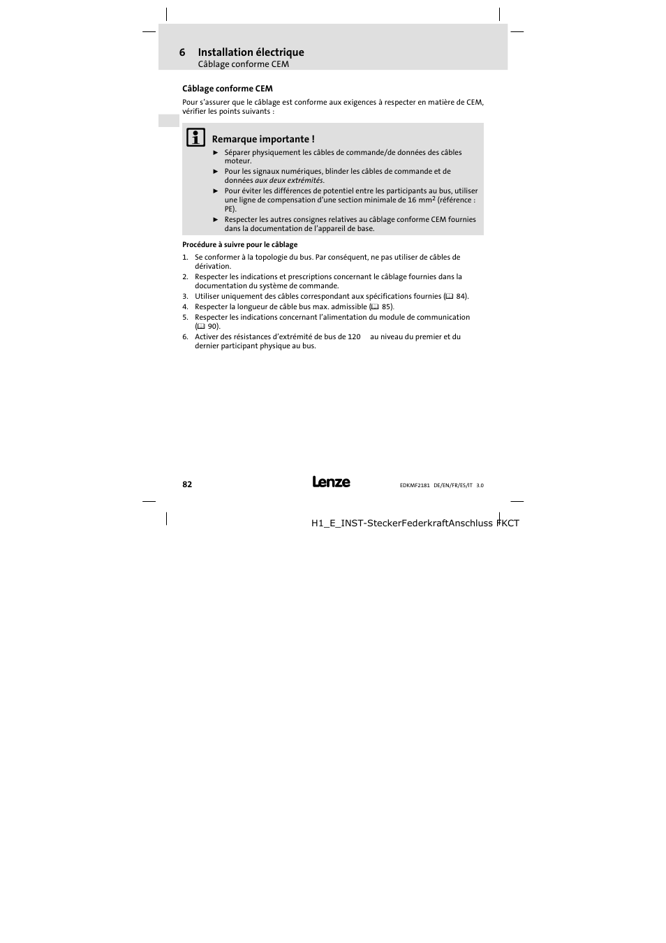 Câblage conforme cem | Lenze EMF2181IB User Manual | Page 82 / 154
