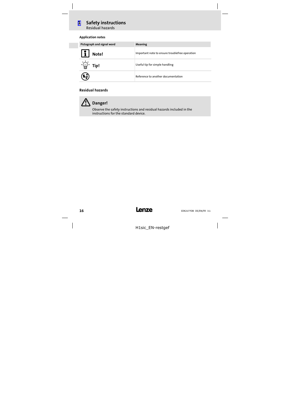 Residual hazards | Lenze EMF2177IB User Manual | Page 16 / 28