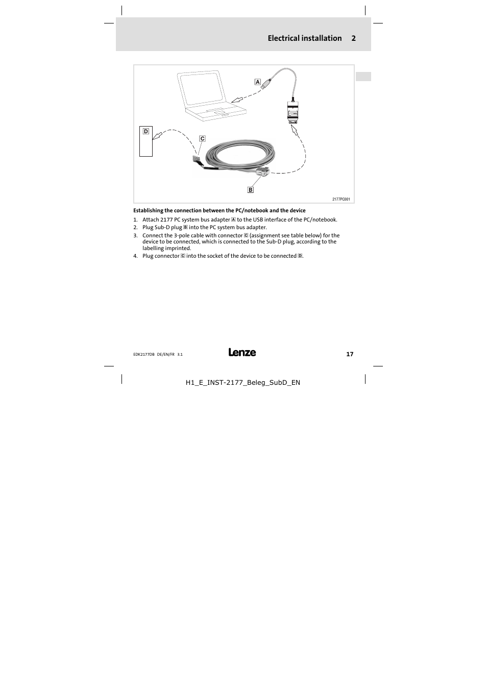 2 electrical installation, Electrical installation, Electrical installation 2 | Lenze EMF2177IB User Manual | Page 17 / 28
