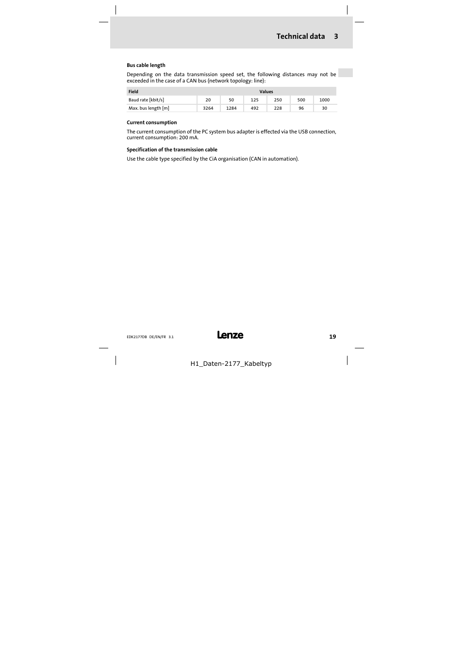 3 technical data, Technical data, Technical data 3 | Lenze EMF2177IB User Manual | Page 19 / 28