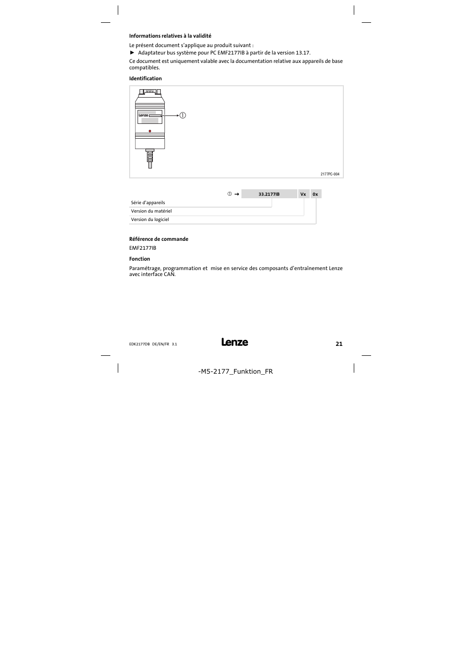 Informations relatives à la validité | Lenze EMF2177IB User Manual | Page 21 / 28