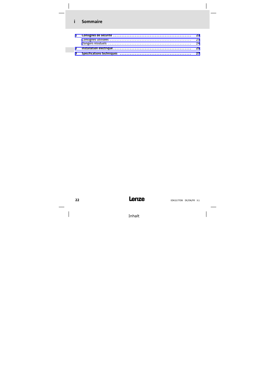 Sommaire | Lenze EMF2177IB User Manual | Page 22 / 28