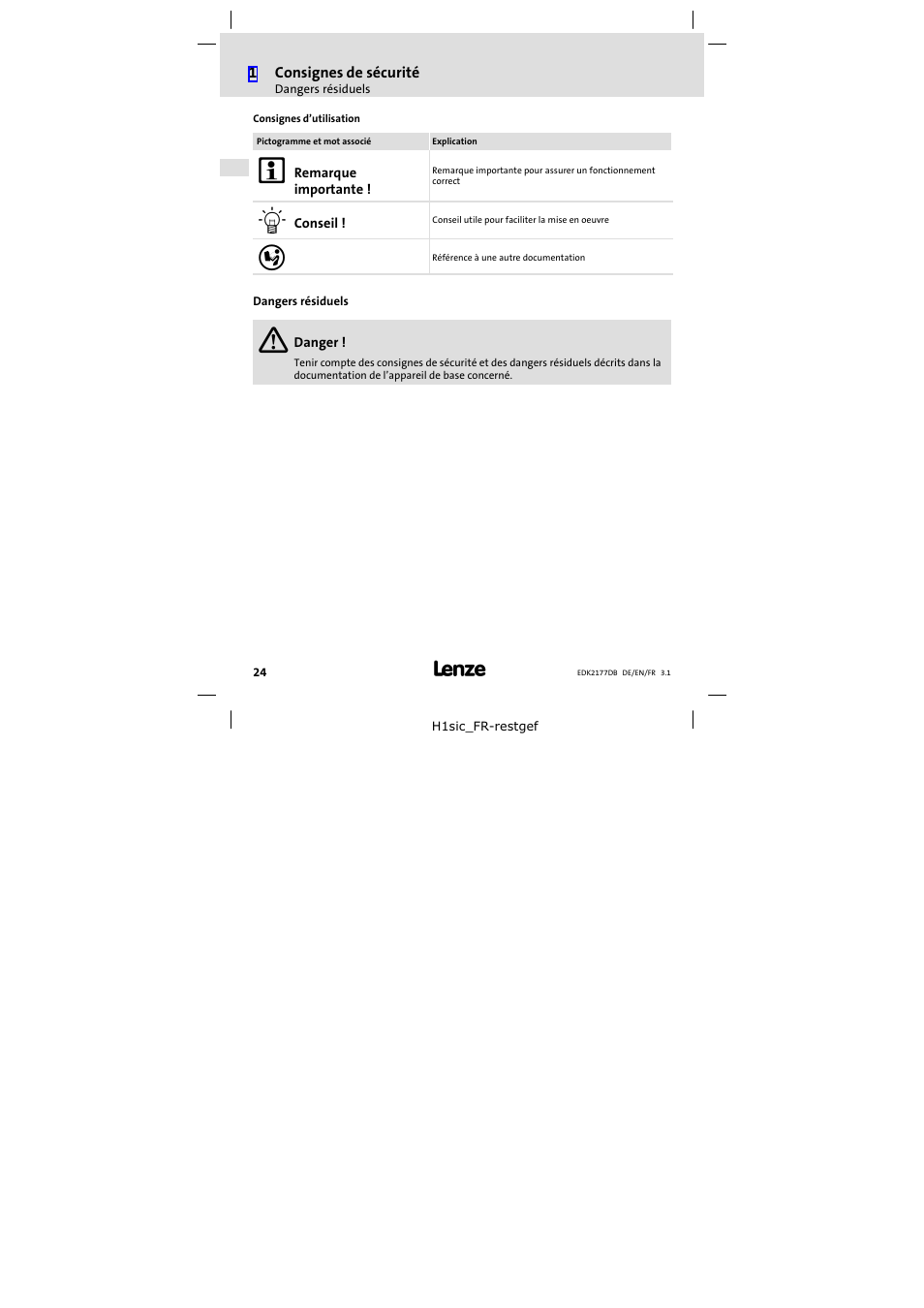 Dangers résiduels | Lenze EMF2177IB User Manual | Page 24 / 28