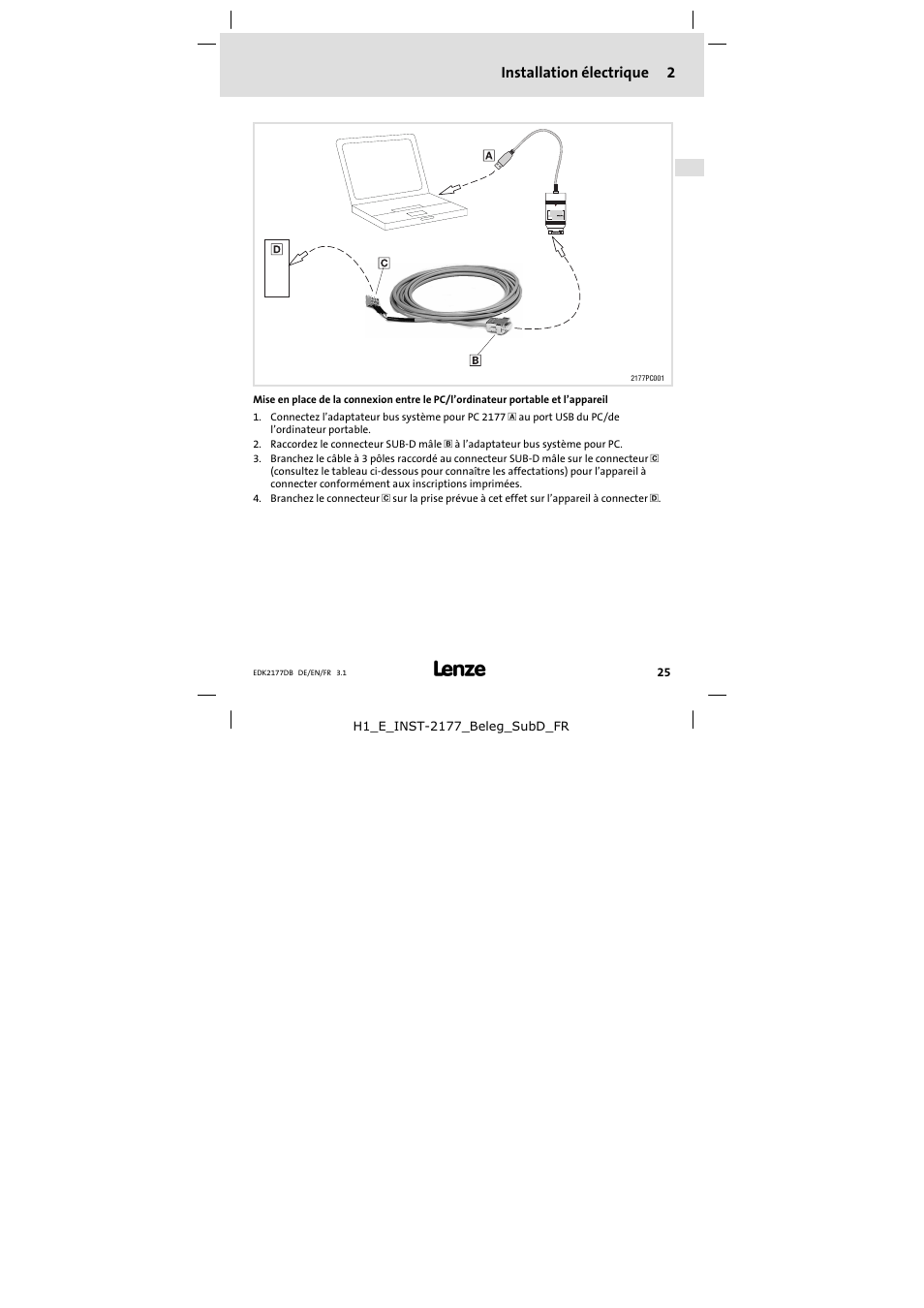 2 installation électrique, Installation électrique, Installation électrique 2 | Lenze EMF2177IB User Manual | Page 25 / 28
