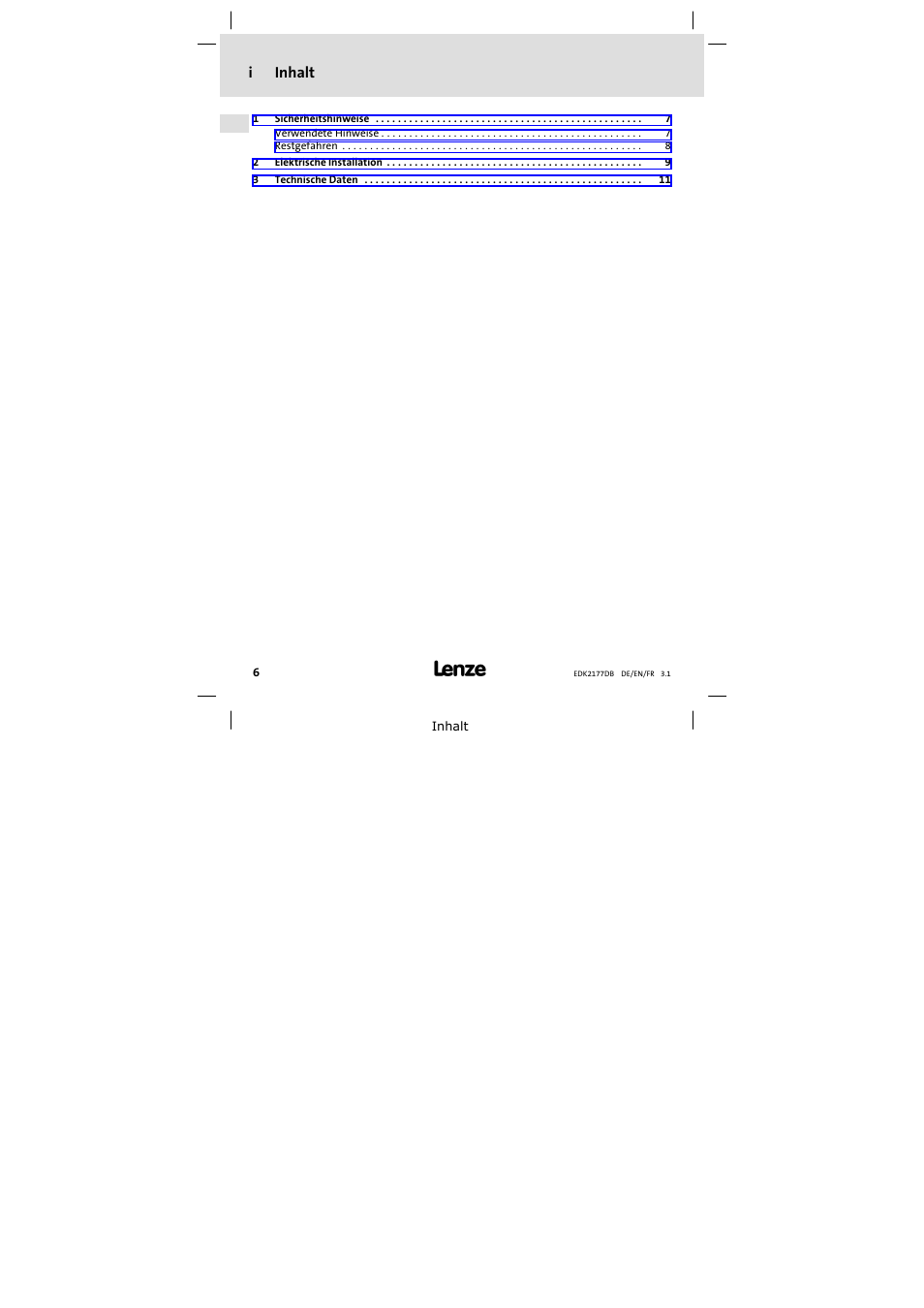 Inhalt | Lenze EMF2177IB User Manual | Page 6 / 28