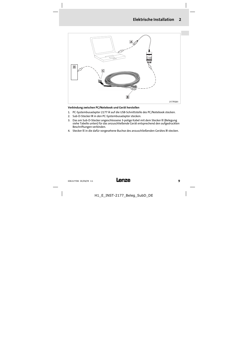2 elektrische installation, Elektrische installation, Elektrische installation 2 | Lenze EMF2177IB User Manual | Page 9 / 28