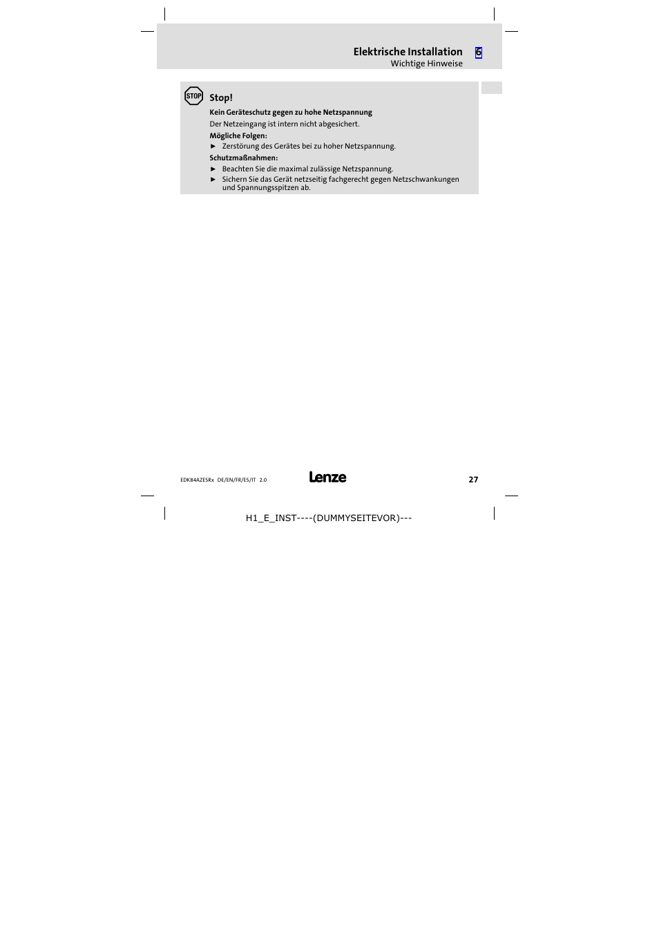 Lenze E84AZESR RFI filter 3-29A User Manual | Page 27 / 154