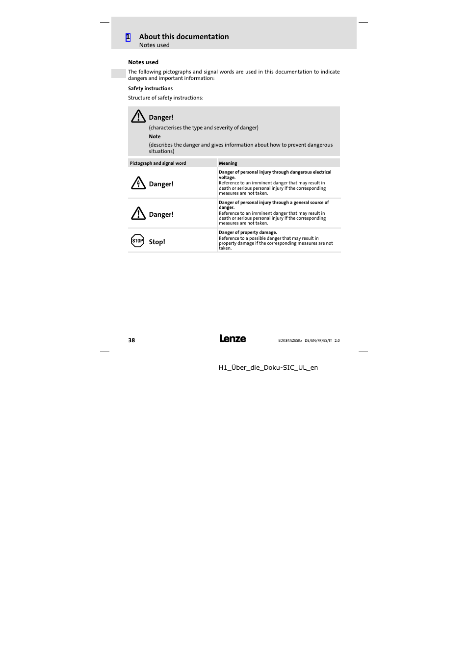 Notes used | Lenze E84AZESR RFI filter 3-29A User Manual | Page 38 / 154