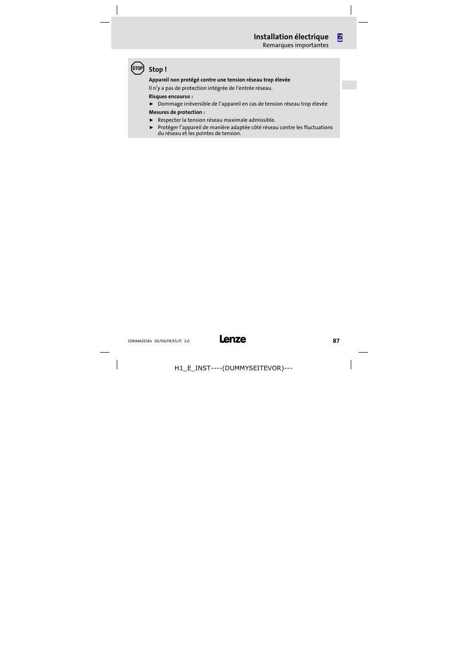 Lenze E84AZESR RFI filter 3-29A User Manual | Page 87 / 154