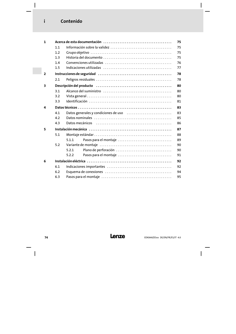 Lenze E84AZESR Mains filter-RFI filter 42-96A User Manual | Page 74 / 120