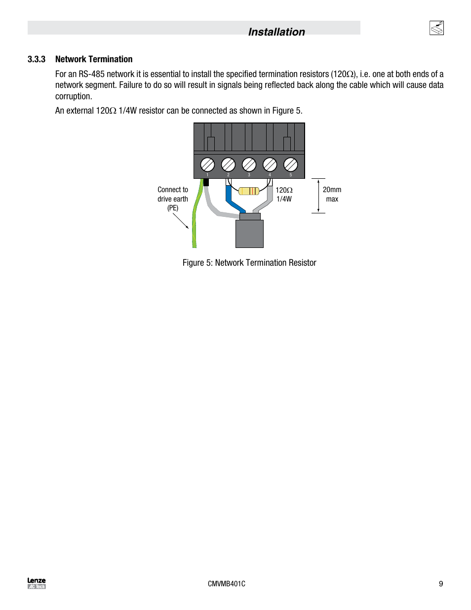 Installation | Lenze ESVZAR0 RS-485 User Manual | Page 11 / 33