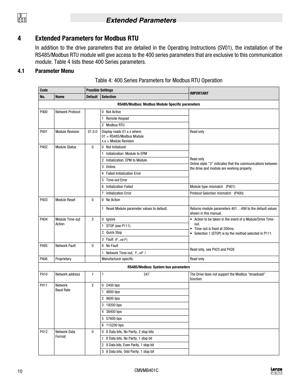Lenze ESVZAR0 RS-485 User Manual | Page 12 / 33