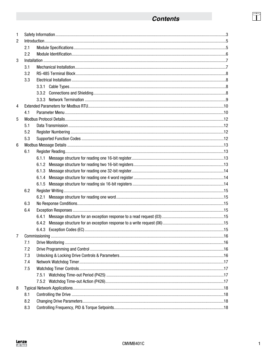 Lenze ESVZAR0 RS-485 User Manual | Page 3 / 33