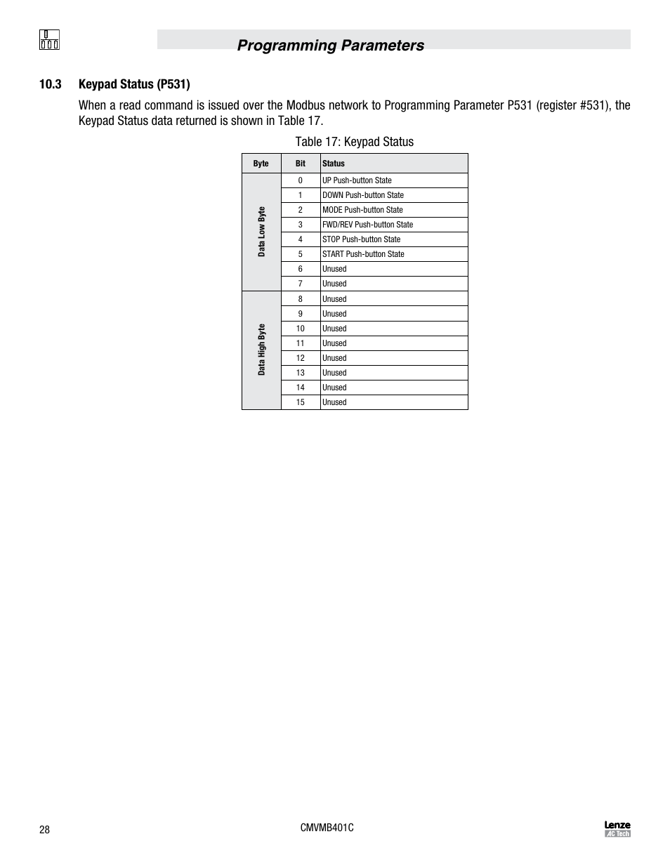 Programming parameters | Lenze ESVZAR0 RS-485 User Manual | Page 30 / 33