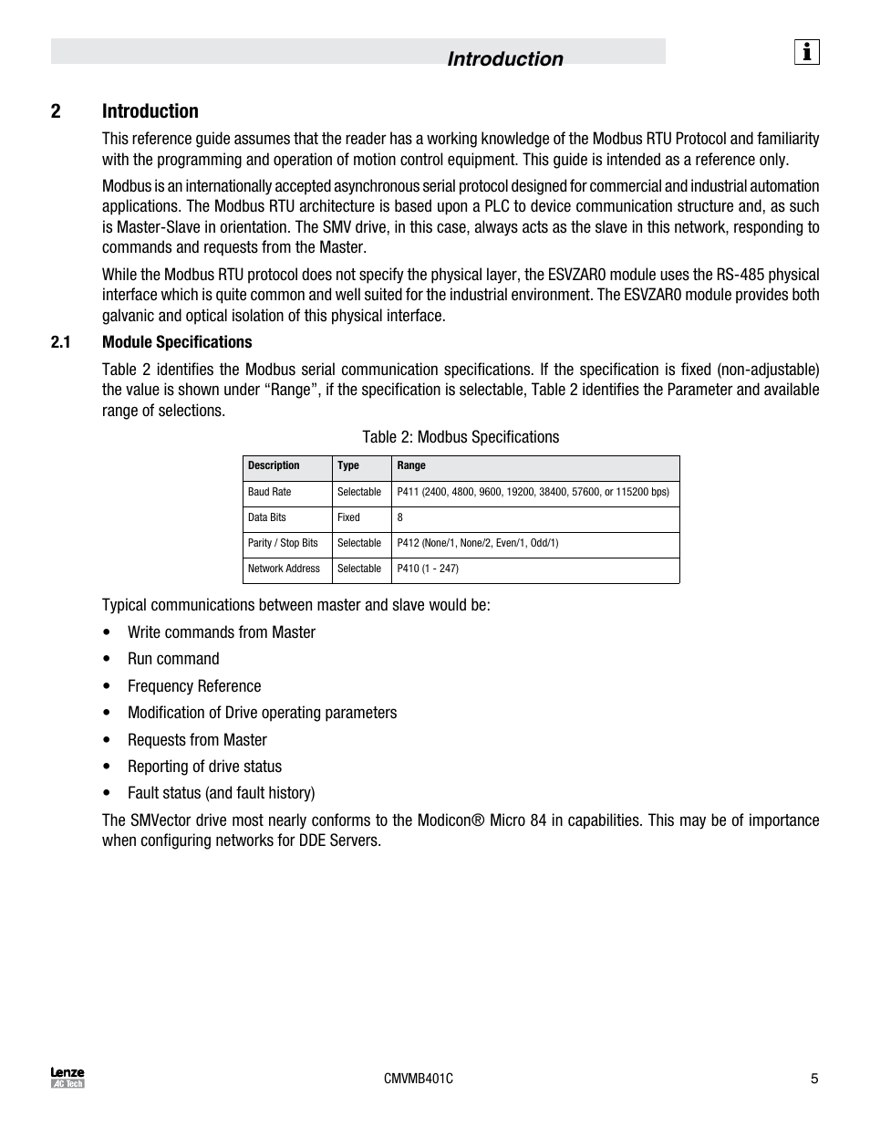 Introduction 2 introduction | Lenze ESVZAR0 RS-485 User Manual | Page 7 / 33