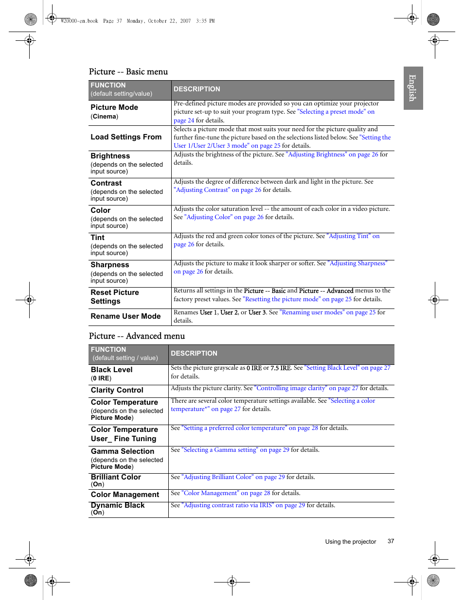 BenQ W20000 User Manual | Page 37 / 53