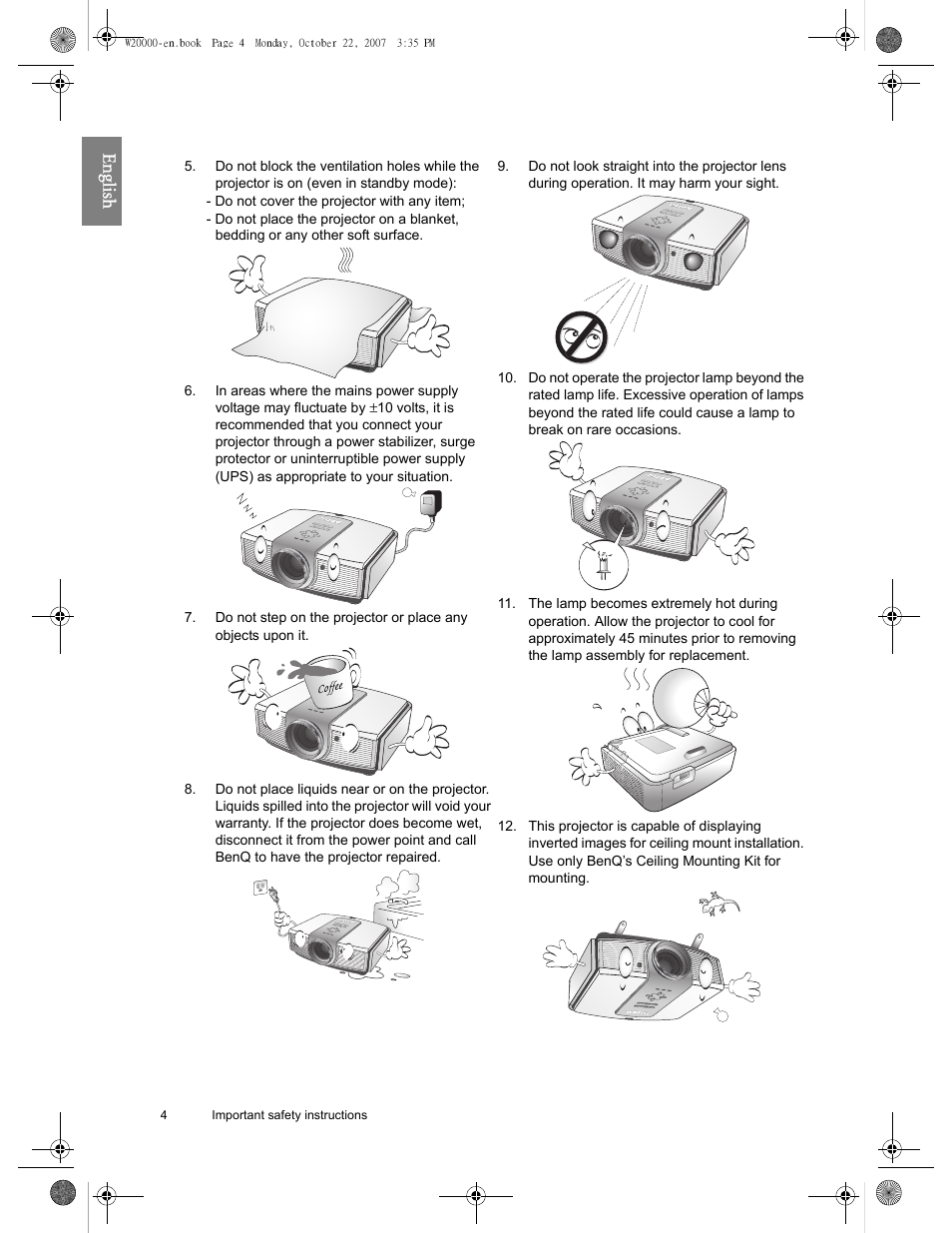 Eng lish | BenQ W20000 User Manual | Page 4 / 53