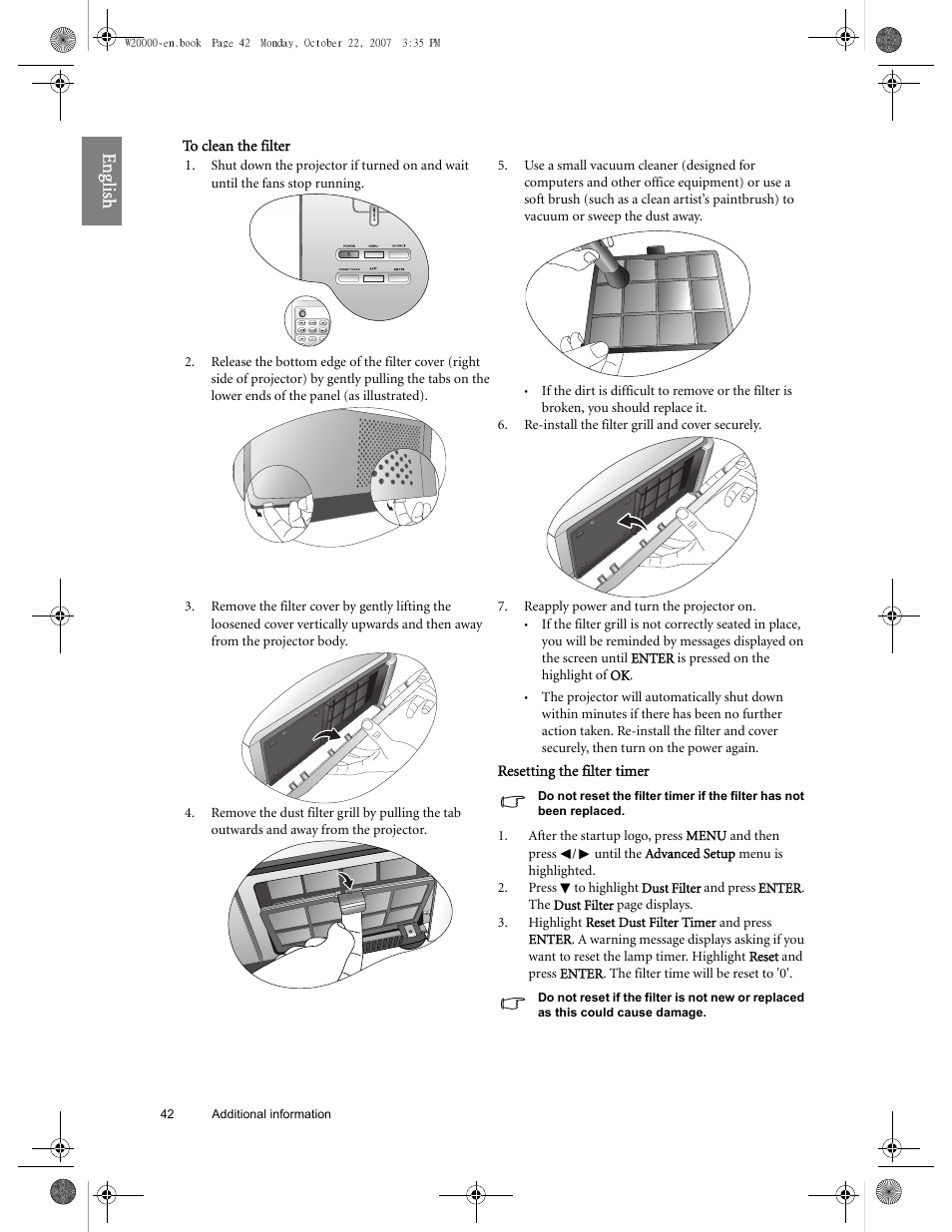 Eng lish | BenQ W20000 User Manual | Page 42 / 53