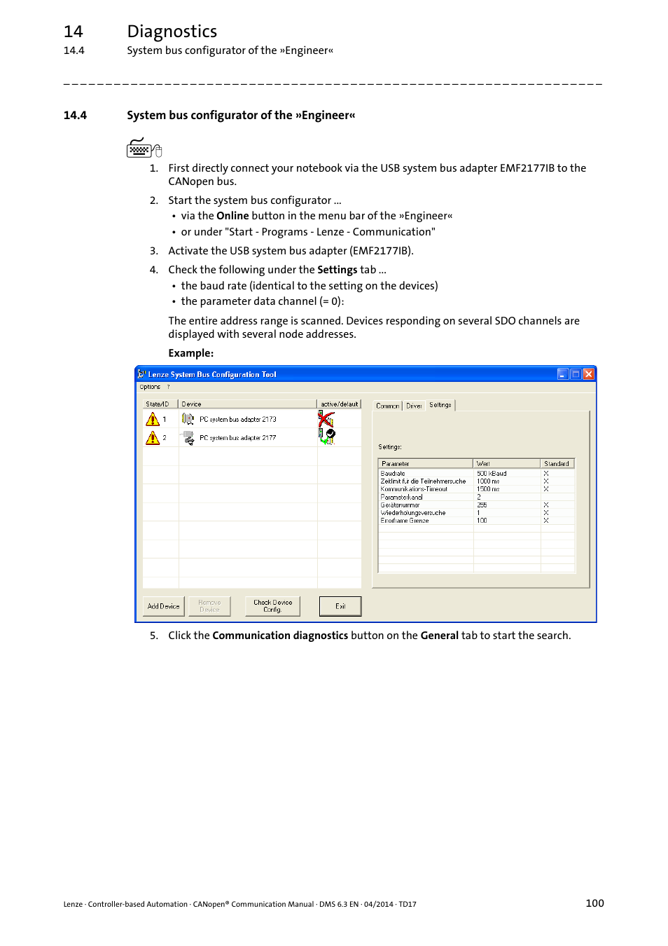 4 system bus configurator of the »engineer, System bus configurator of the »engineer, 14 diagnostics | Lenze CANopen Controller-based Automation User Manual | Page 100 / 110