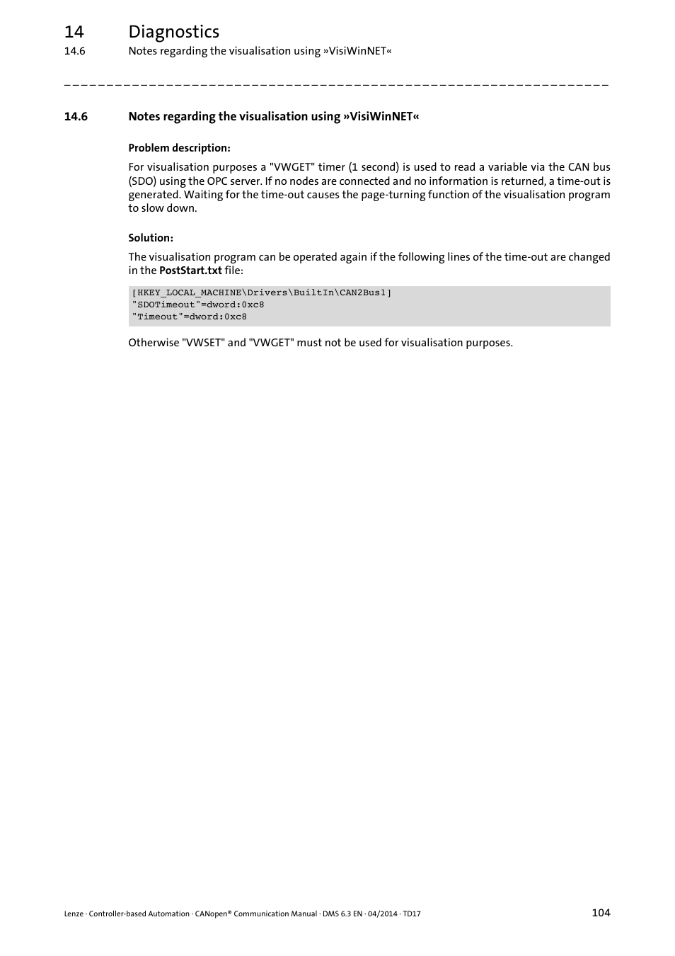 14 diagnostics | Lenze CANopen Controller-based Automation User Manual | Page 104 / 110