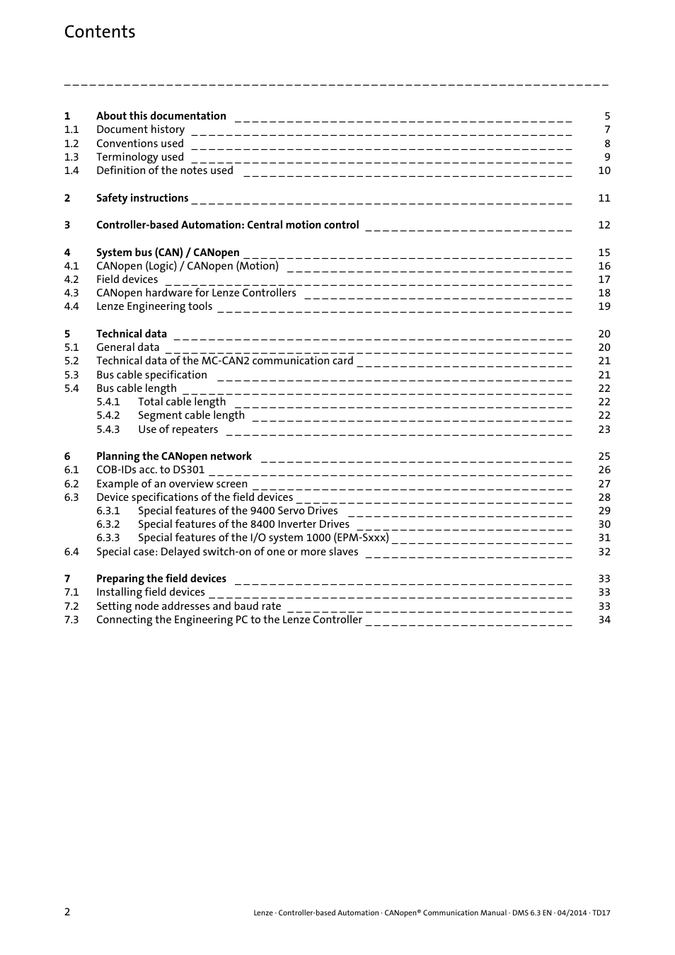 Lenze CANopen Controller-based Automation User Manual | Page 2 / 110