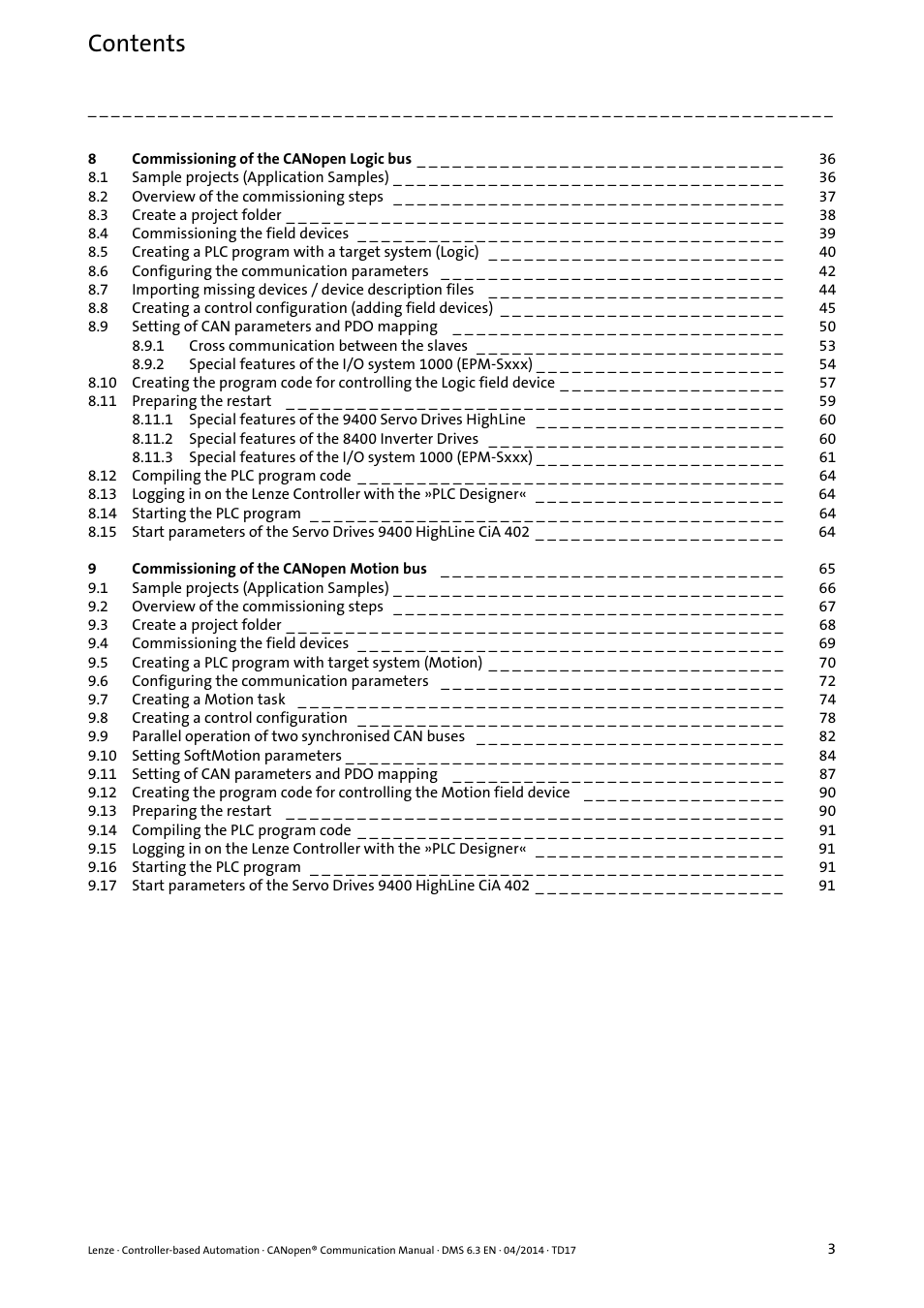 Lenze CANopen Controller-based Automation User Manual | Page 3 / 110