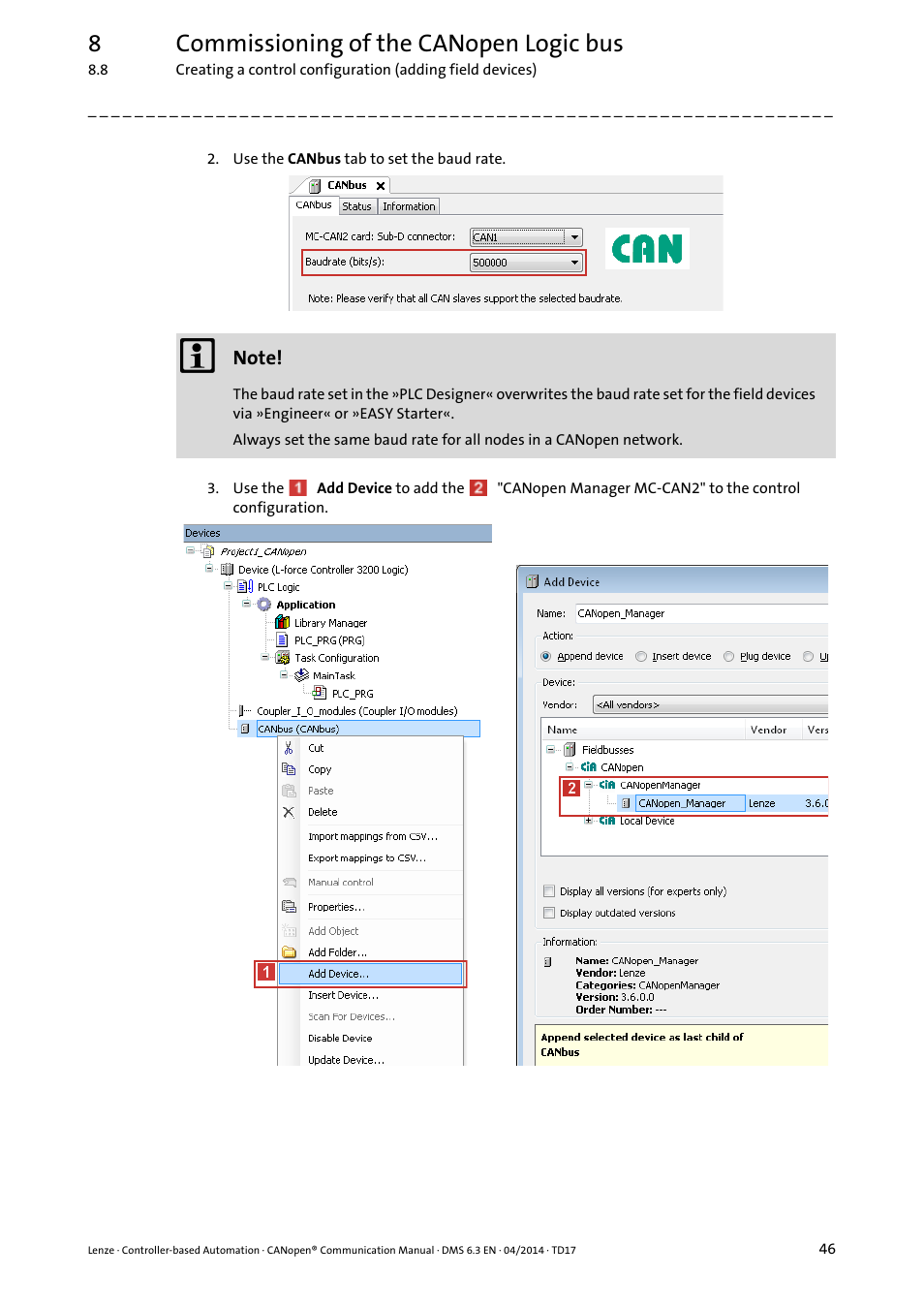 8commissioning of the canopen logic bus | Lenze CANopen Controller-based Automation User Manual | Page 46 / 110