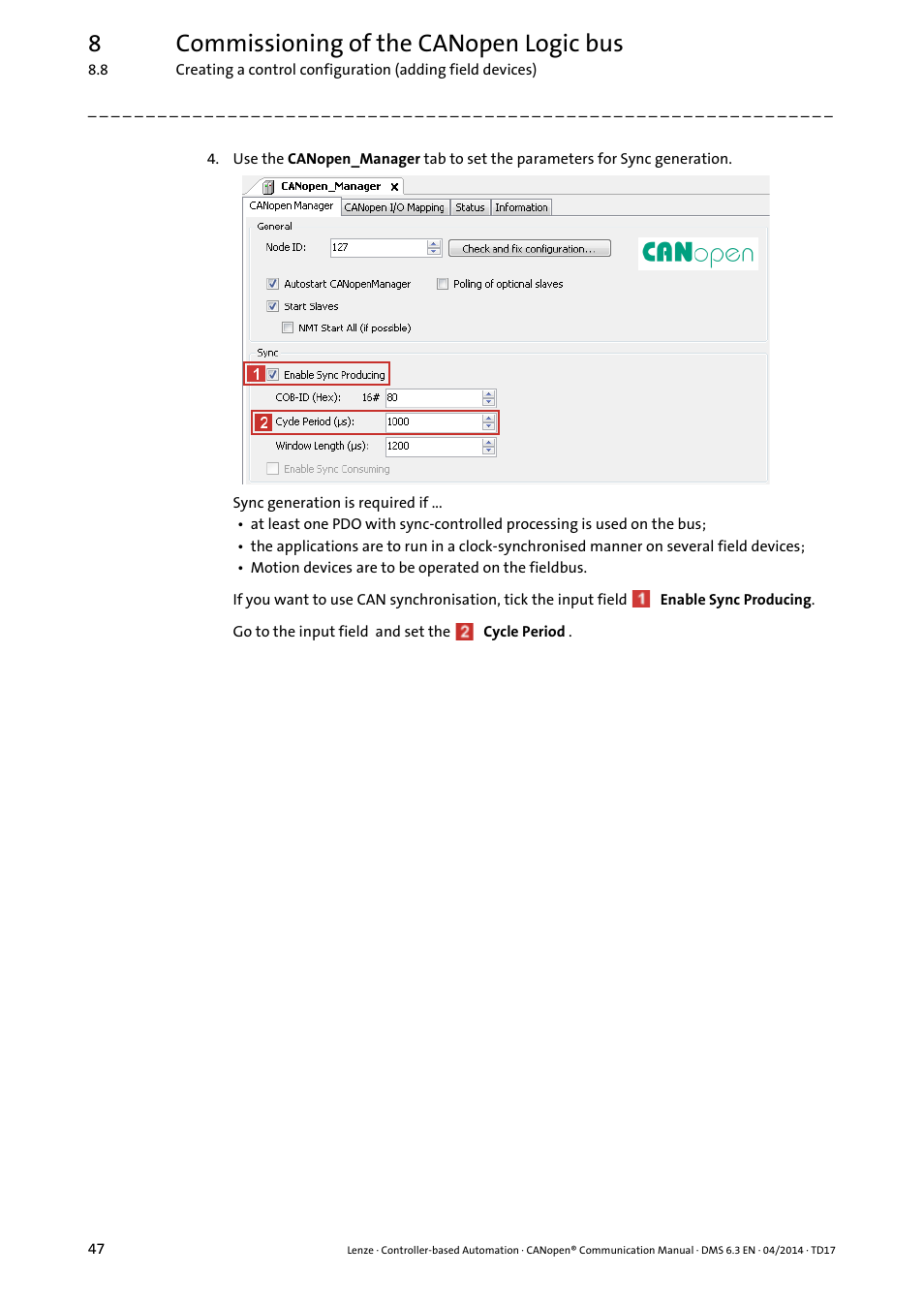 8commissioning of the canopen logic bus | Lenze CANopen Controller-based Automation User Manual | Page 47 / 110