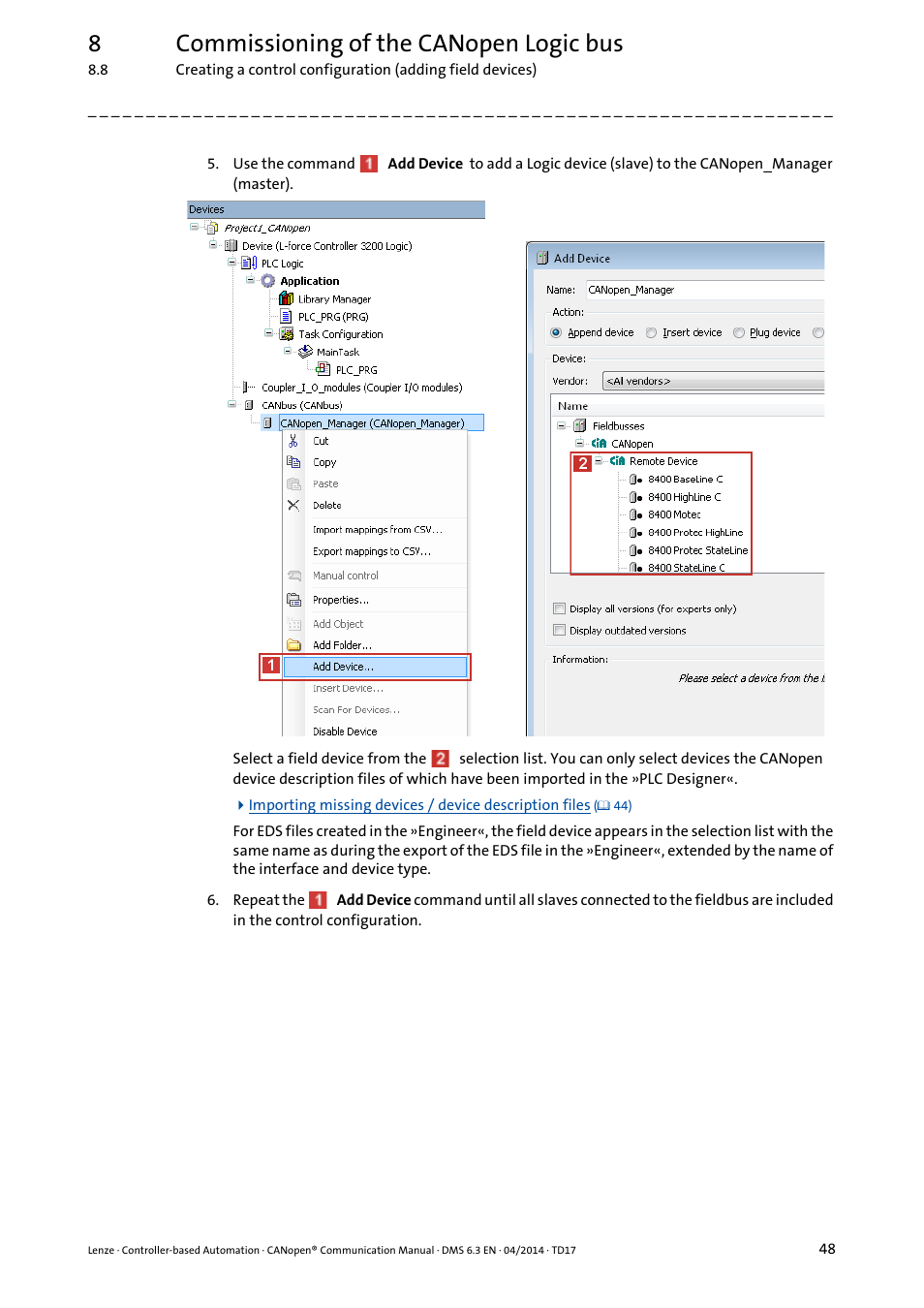 8commissioning of the canopen logic bus | Lenze CANopen Controller-based Automation User Manual | Page 48 / 110