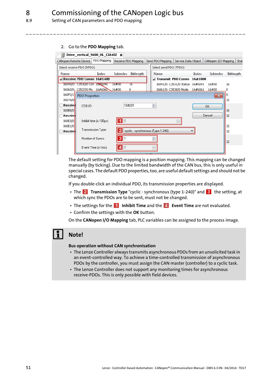 8commissioning of the canopen logic bus | Lenze CANopen Controller-based Automation User Manual | Page 51 / 110