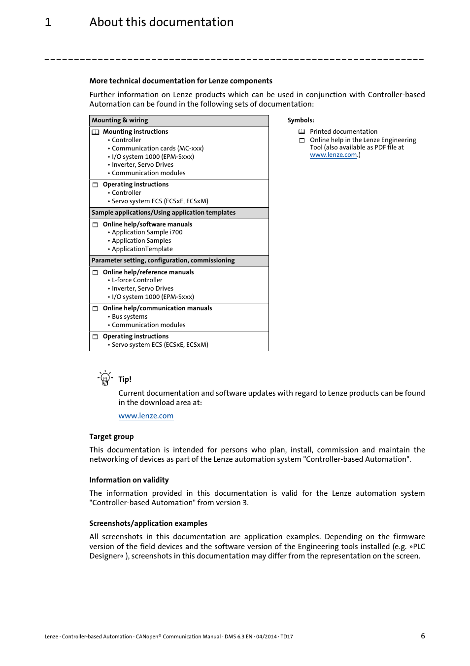 1about this documentation | Lenze CANopen Controller-based Automation User Manual | Page 6 / 110